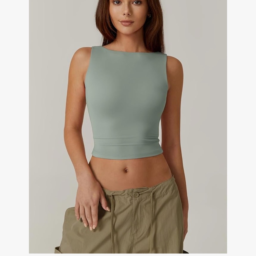 Sleek Sage Crop Tank Top - Women's Sleeveless Top